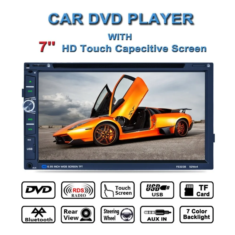 

F6323B 7 inch 2Din Car DVD Player Bluetooth HD Touch LCD Screen 7 Color Backlight Support ISO Steering Wheel Control MP5 player