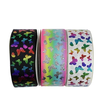 

75-083029,3"75mm 50yds rainbow hologram Butterfl print Dot print Grosgrain ribbon DIY handmade bow headdress Gift wrapping