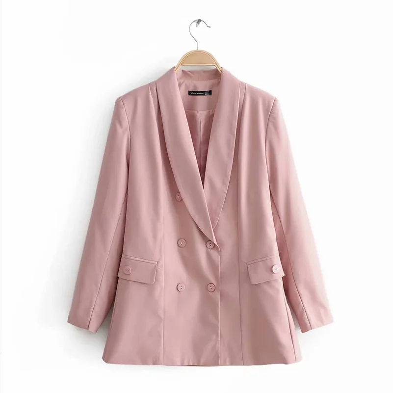 YNZZU элегантный розовый блейзер женские пуговицы двойной груди офисные женские блейзеры куртки Осенняя рабочая одежда Женский костюм пальто A1067 - Цвет: Blazer