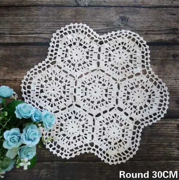 

30CM Round Modern Floral Crochet Handicrafts Placemat Cotton Place Mat Cup Pad Drink Coaster Home Kitchen Dining Table Decor