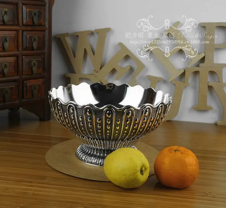 European classic round floral embossed metal fruit tray sugar storage