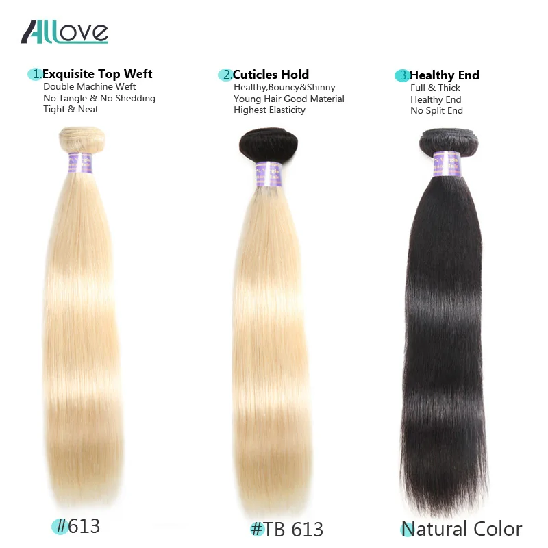 Allove 613 пряди блонд с фронтальной застежкой перуанские прямые волосы Remy