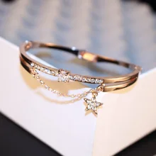 New Fashion Crystal Star Cuff Bracelet for Women Luxury Jewelry Rose Gold Color Rhinestone Bracelets & Bangles
