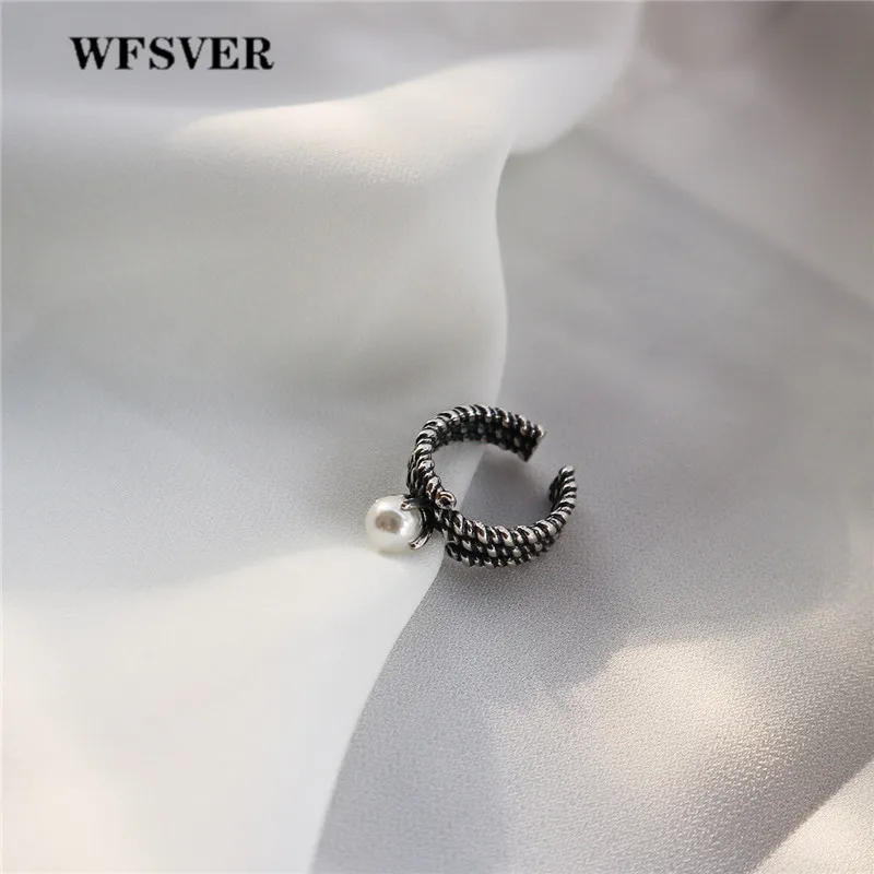 

WFSVER korea style 925 sterling silver ring for women retro twist shape with pearl ring opening adjustable fine jewelry gift
