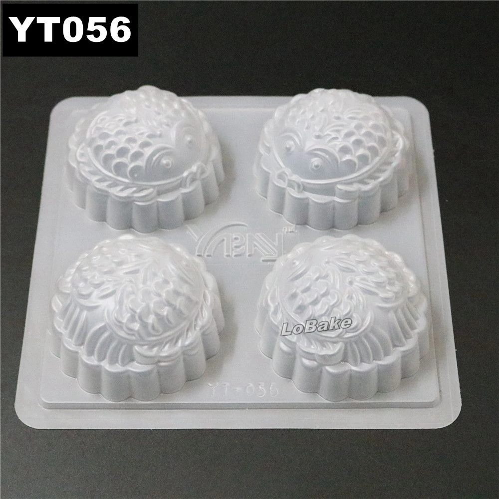 

(5pcs/lot) 4 Cavities diameter 8* height 4cm round cute goldfish Carassius auratus Shape PP Plastic Mooncake candy fondant Mold