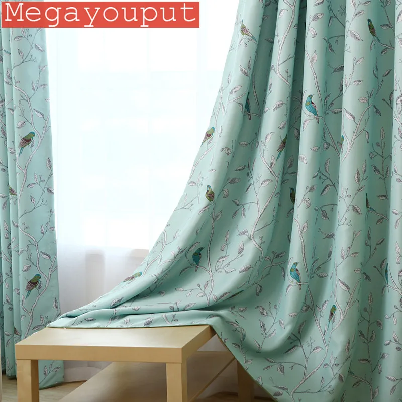2016 new arrival 1PC Blue bird Printed Window Curtains for the Bedroom