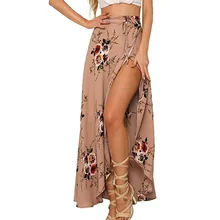 Женская длинная юбка, сексуальные юбки в стиле бохо, высокая талия, асимметричная, с разрезом, с принтом, песчаная пляжная юбка, Saia De Praia#6