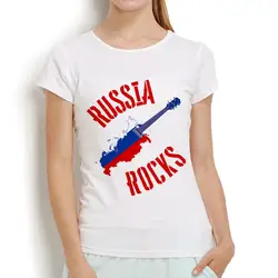 Россия рок map гитара дизайнерская футболка Женщины 2018 новые белые повседневные с круглым вырезом и короткими рукавами kawaii femme Футболка