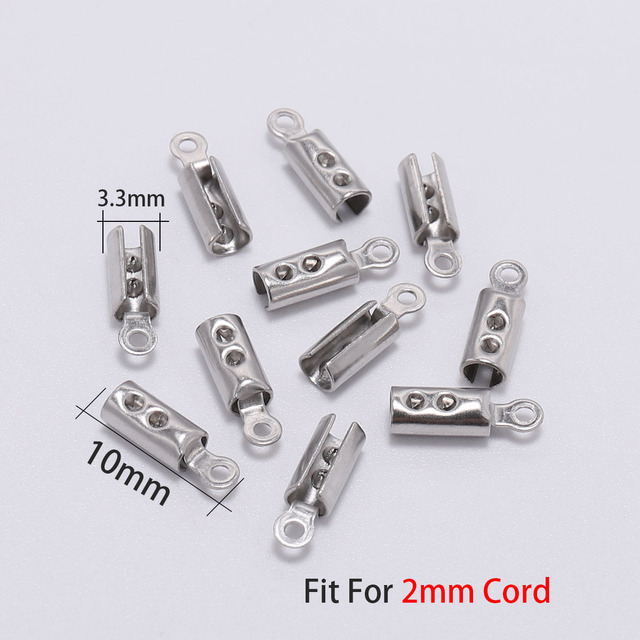 Stainless Steel Cords Crimp End Beads Caps Leather Clip Tip Fold Crimp Bead Bracelet Connectors For Jewelry Making Finding