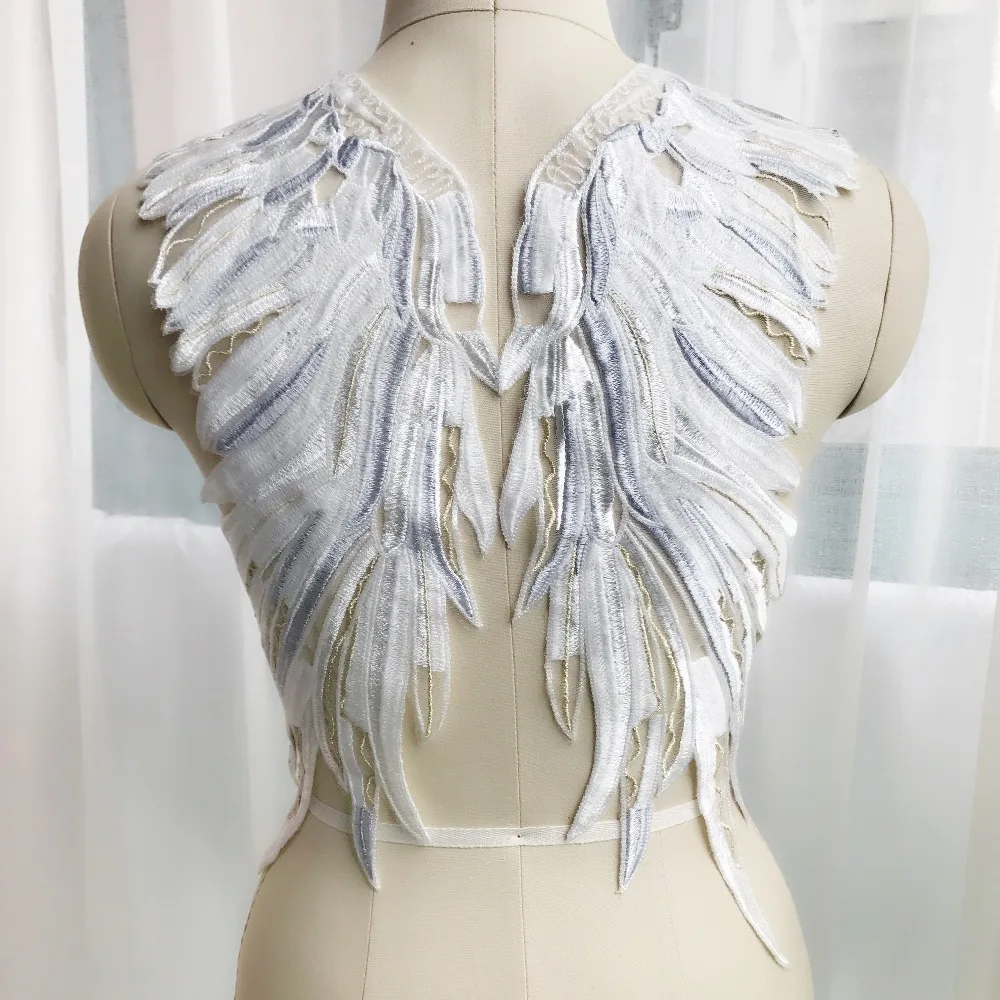 

1 pair High-quality DIY hand-embroidered lace decals feather phoenix flowers bride wedding lace flower stickers stage decoration
