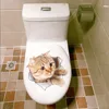 Pegatina de pared para gatos 3D pegatinas de baño Vista de agujeros vivos perros cuarto de baño decoración Animal PVC calcomanías arte pegatina póster de pared ► Foto 2/6