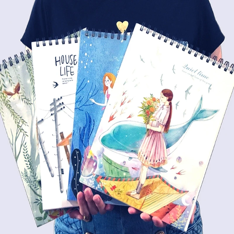 

A4 50 Sheets Drawing Sketchbook Notebook Spiral Sketching Pad White Paper Planner Travelers Note Book Van Gogh Cartoon Notepad