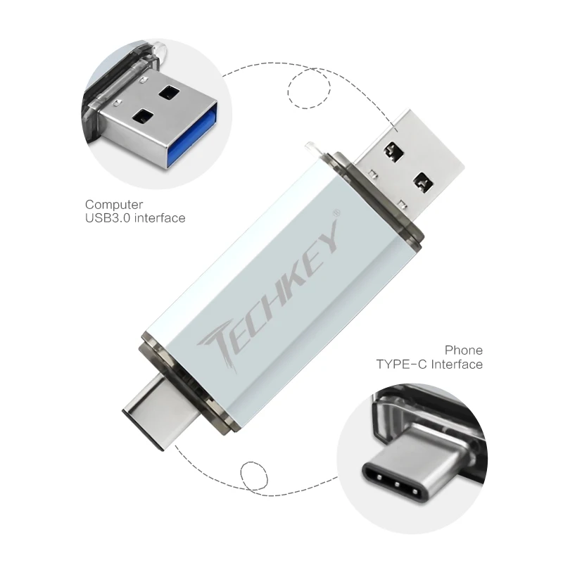 TECHKEY USB 3,0 type-C 3,1 usb флеш-накопитель 3,0 64 Гб металлический пользовательский флеш-накопитель 32 Гб USB флешка 16 Гб для телефонов Micro USB flash type C