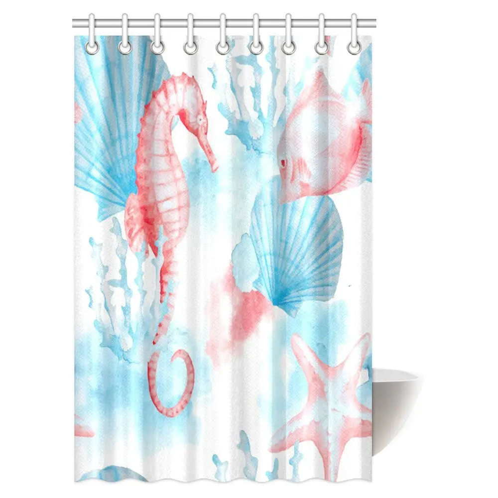 Nautical Sea Shells Seahorse and Fish Sandy Beach Exotic Stylized