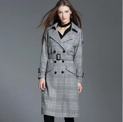 Европейское весеннее Женское пальто для женщин, пальто с длинными рукавами, Женское пальто casaco feminino, Женское пальто, женская клетчатая одежда с поясом - Цвет: Серый