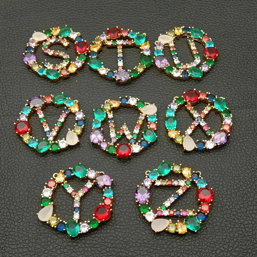 

A-Z letter multi color CZ Alphabet Initial golden plated Pendant chain Necklace