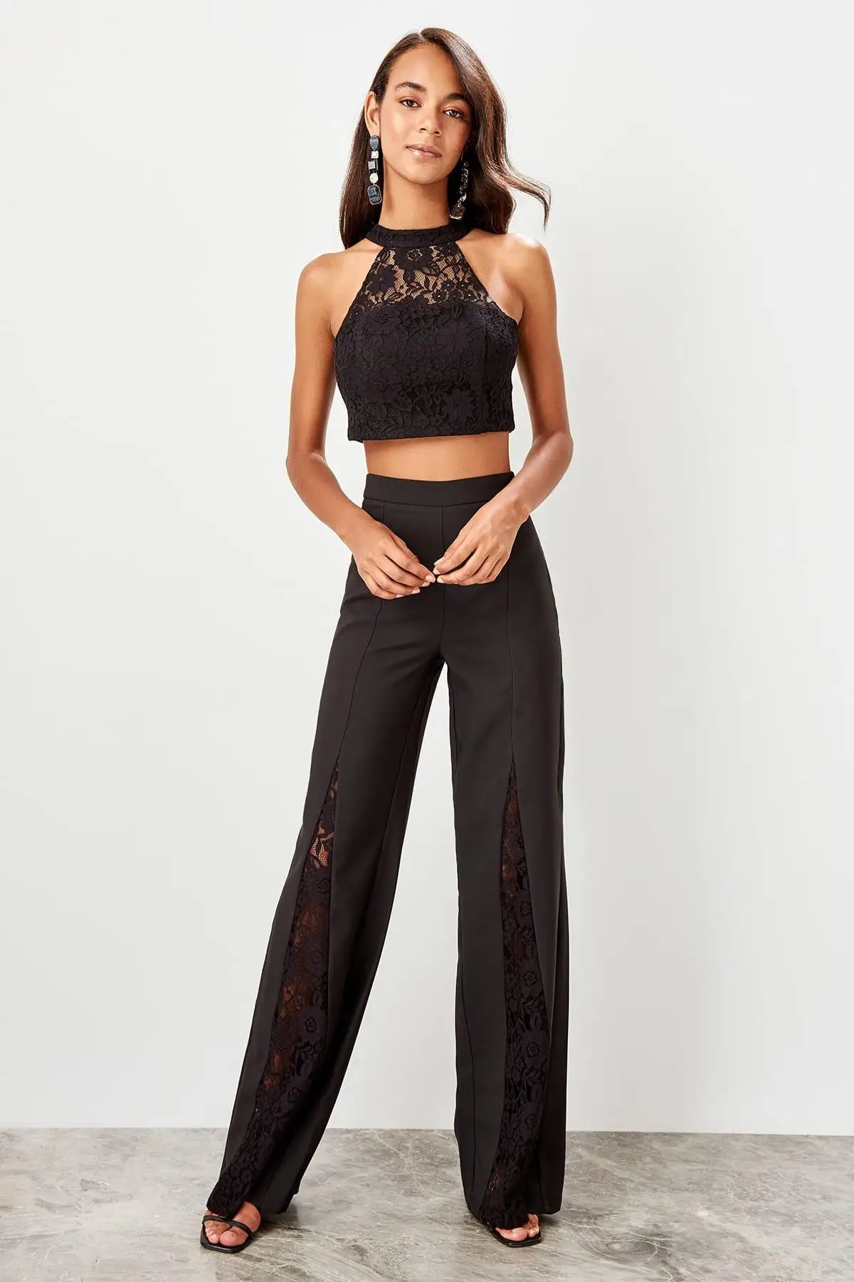 Trendyol черные кружевные брюки TPRSS19BB0512|Брюки |
