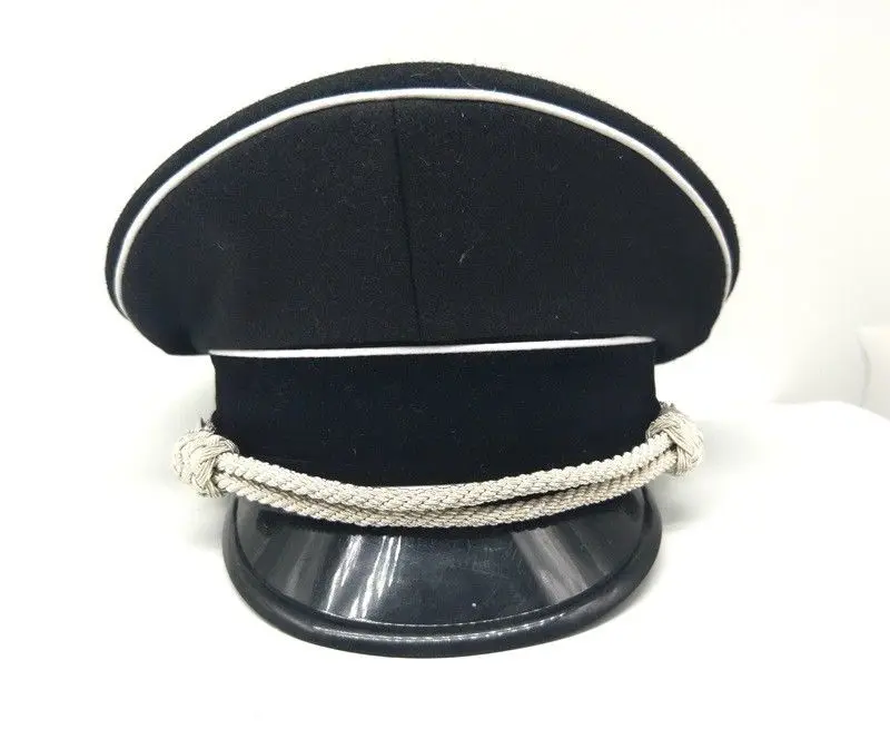 

WWII WW2 German Elite Officer Visor Hat Cap Black & Chin Pipe silver Cord IN SIZES- World military Store
