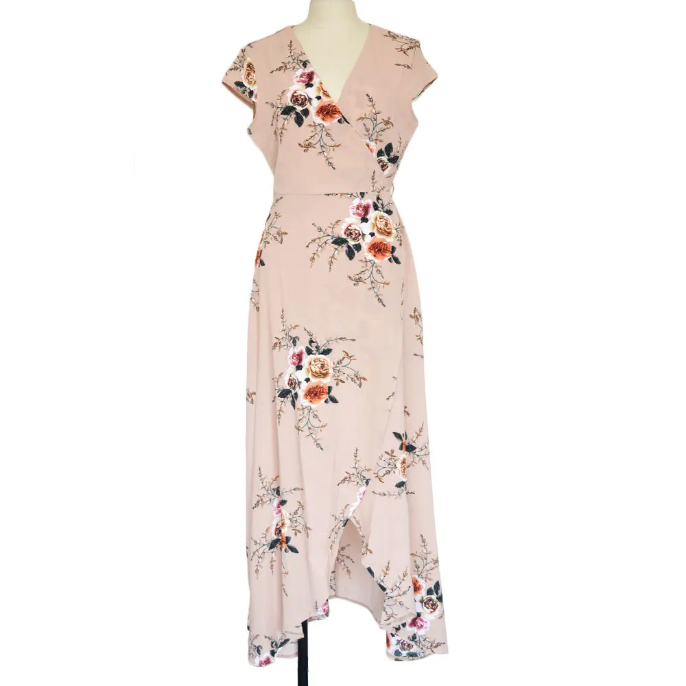 ZADORIN,, длинное летнее пляжное платье, женское сексуальное шифоновое макси платье с глубоким v-образным вырезом, богемные платья с разрезом спереди, халат ete - Цвет: Khaki