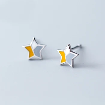 

MloveAcc Tiny 925 Sterling Silver Geometry Enamel Star Stud Earrings for Women Fashion S925 Silver Earrings