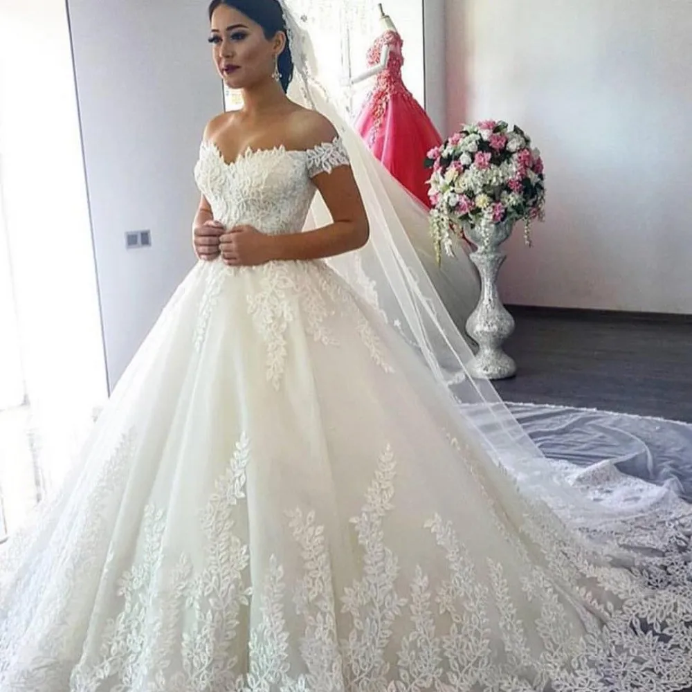 Великолепная принцесса свадебные платья 2019 Vestido de Noiva с кружевными аппликациями и вырезом в форме сердца с открытыми плечами свадебное