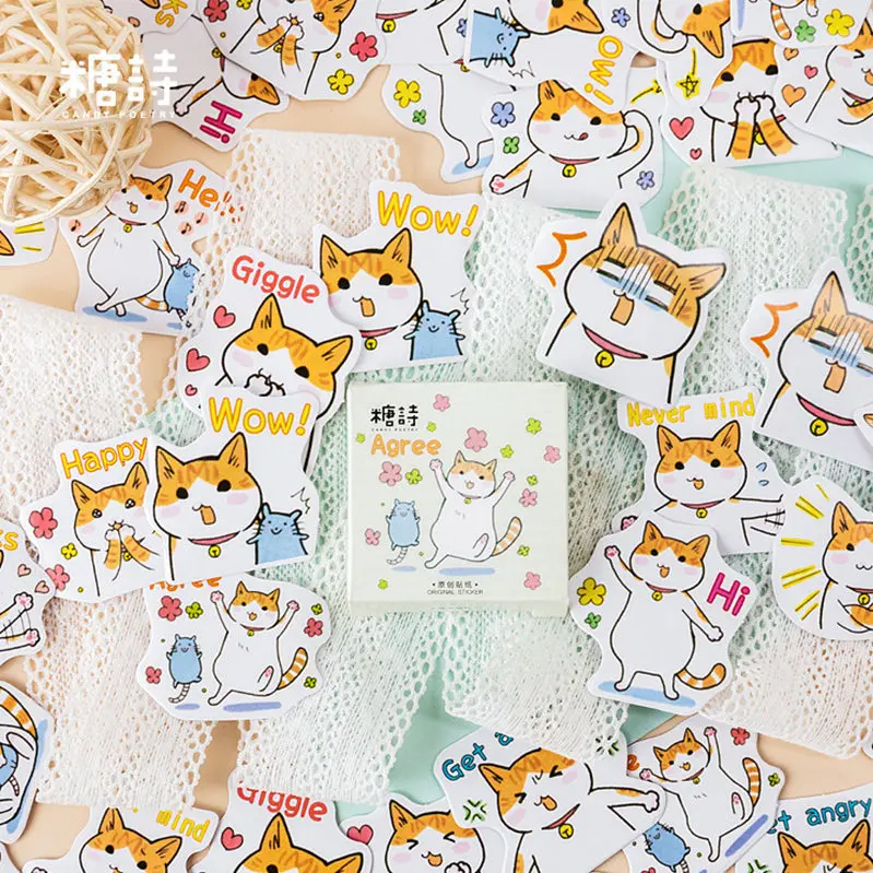 

40 Pcs/Lot Orange Cat Wall Stickers Refrigerator Black Sticker Butterfly Pattern Home Decoration Kitchen Wall Art Mural
