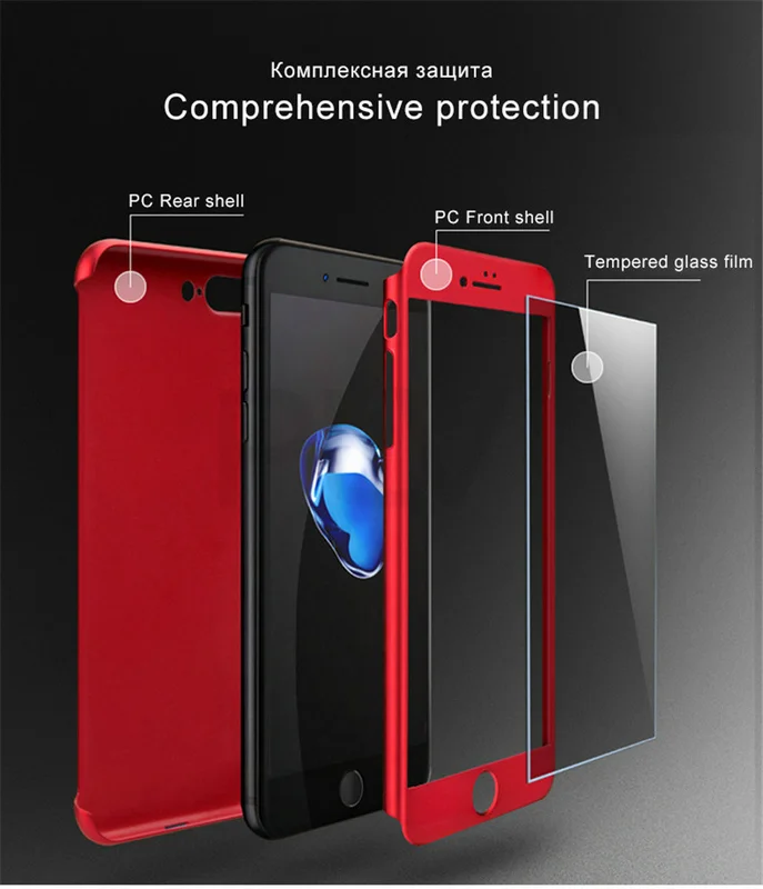 UPS Free Shipping 360 Degree Full PC Cover Armor Plastic Back Case+tempered glass protector For iPhone 7/iPhone 7 plus |