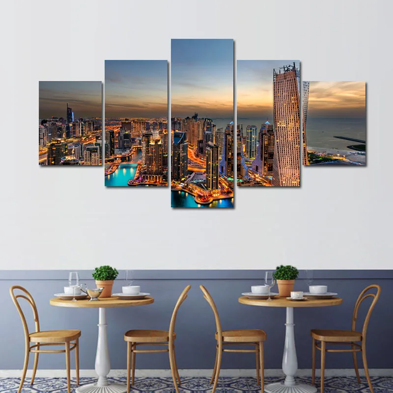 ArtSailing 5 panel canvas painting dubai skyline tile coaster art for