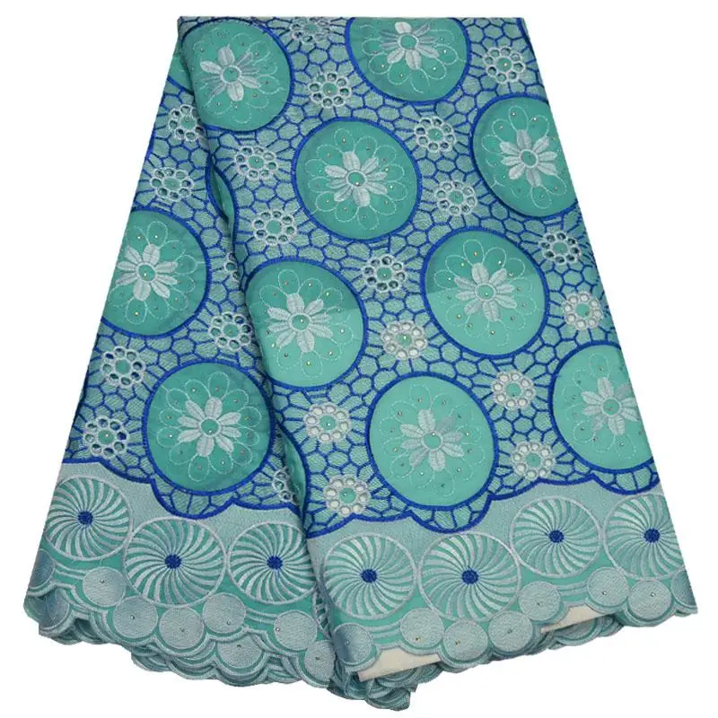 

2018 Hot Sale Teal African Swiss Voile Lace High Quality Swiss Voile Lace In Switzerland Nigerian Cotton Lace With Stones PS2-5