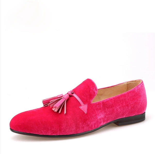Zapatos terciopelo de color rosa para hombre, mocasines planos con borlas de cuero, a moda, boda y fiesta|Zapatos formales| - AliExpress