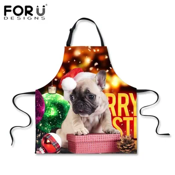 

FORUDESIGNS Merry Christmas Kitchen Aprons for Women Dinner Party Decorations Animal Dog Cat Printed Funny Cooking Chef Aprons