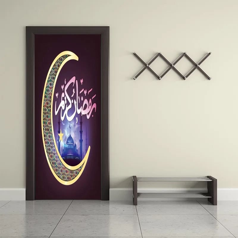 2 шт./компл. Рамадан Blessings 3D Мусульманский Стиль DIY дверь Искусство настенные наклейки ПВХ Наклейка на стену домашний декор религиозная Луна дверь стикер