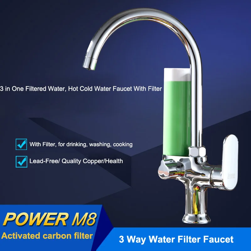 New Design Triflow Chrome Kitchen Filter Faucet Lead Free Drinking Two Spout 3 Way Filter Faucet