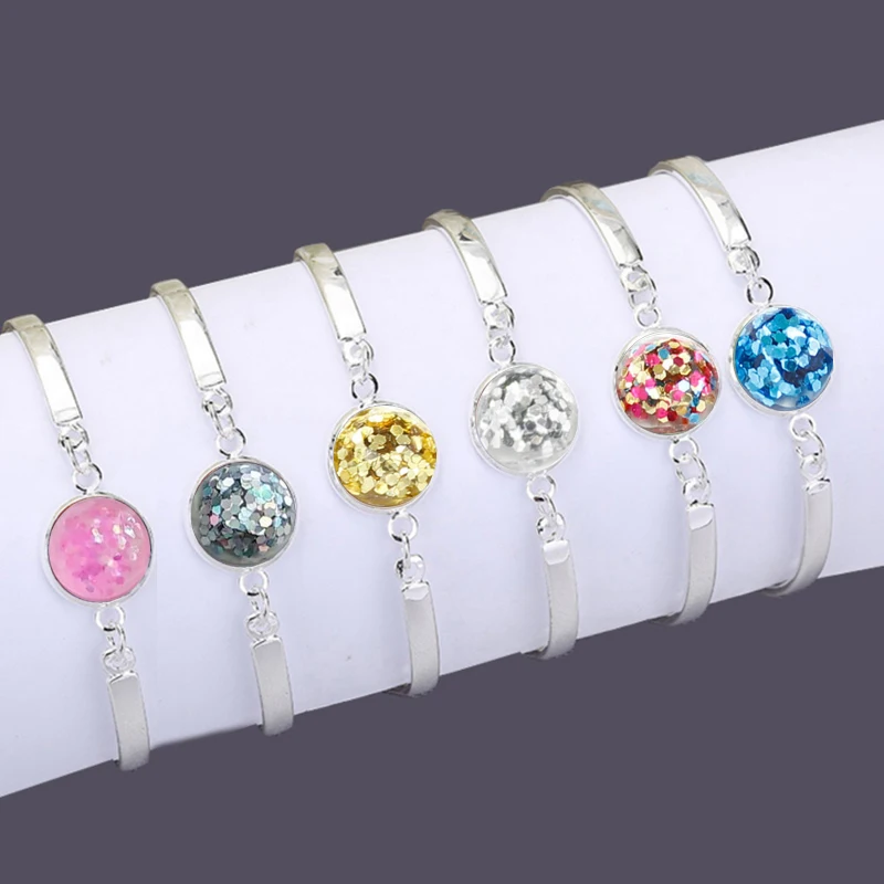

SWEBLE NEW Simple Charm Bracelet Glitter Sequins Silver Crystal Bracelets Gifts For Women Mujer Accessories Bangles