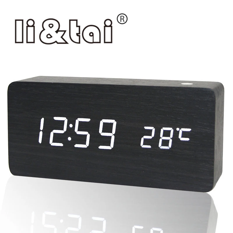 Wooden Led Alarm Clock With Modern Style Temperature Sounds Control Calendar Led Display Electronic Desktop Digital Table Clocks Wooden Led Alarm Clock Led Alarm Clockalarm Clock Aliexpress