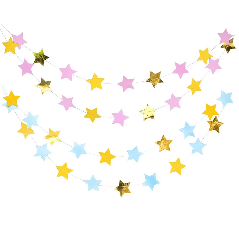 

2m Paper Star Garland Pink/blue Banners Baby Shower Boy/girl Bunting Home Wall Hanging Paper Happy Birthday Wedding Party Deco