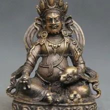 Тибет Тибетский Буддизм Бронзовый Сиденья Желтый Jambhala Богатство Бог статуя скульптура