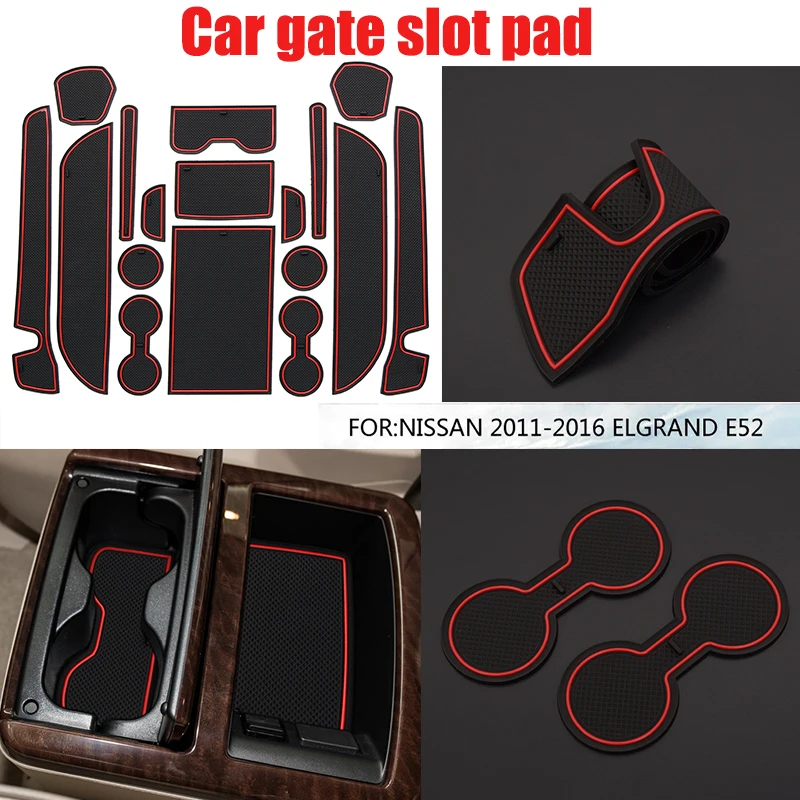 

Car Gate slot mat Interior Door Pad/Cup Non-slip mats red/white/Fluorescence 17pcs/lot for NISSAN 2011-2016 Elgrand E52 styling
