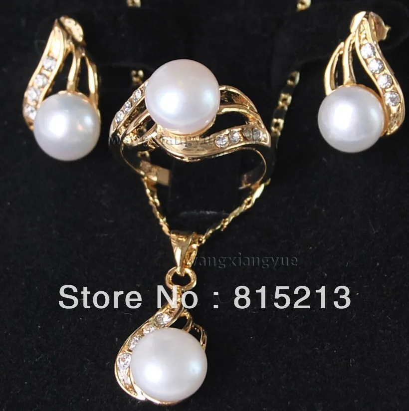 

ddh00169 Genuine White Akoya Cultured Pearl ring earrings Necklace Pendant Set AAA