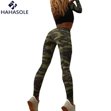 HAHASOLE, спортивные комплекты для фитнеса, рубашки+ штаны, зеленый камуфляж, с принтом, для йоги, пуш-ап, сексуальные леггинсы, топы, набор, спортивные костюмы для женщин, HWU0177-45