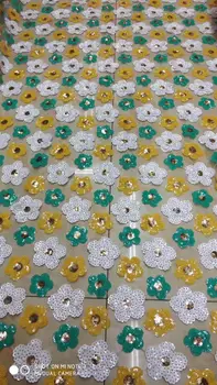

NEW High Quality 2019 Tulle sequins Beaded French Nigerian Lace Fabrics Pearls Embroidered Guipure African 3d Lace Fabric gold