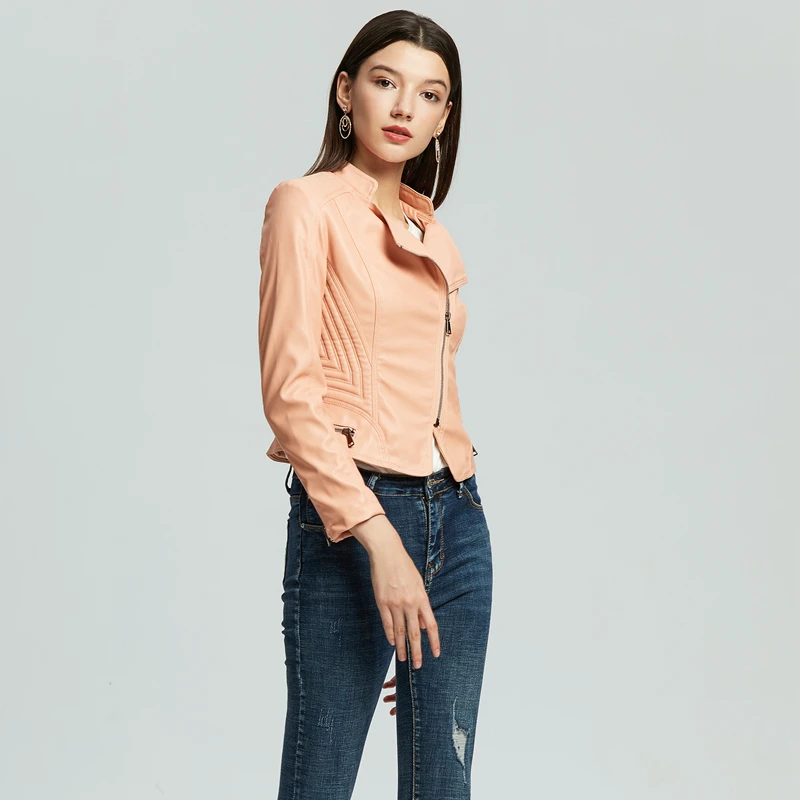 NXH leather jacket women plus size biker jacket pink Turn-down Collar pu faux leather coat autumn fashion outwear