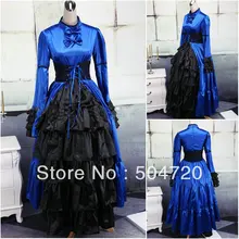 V-1068 Blau langhülse Gothic Lolita Kleid/viktorianischen kleid Cocktailkleid/halloween-kostüm US6-26 XS-6XL