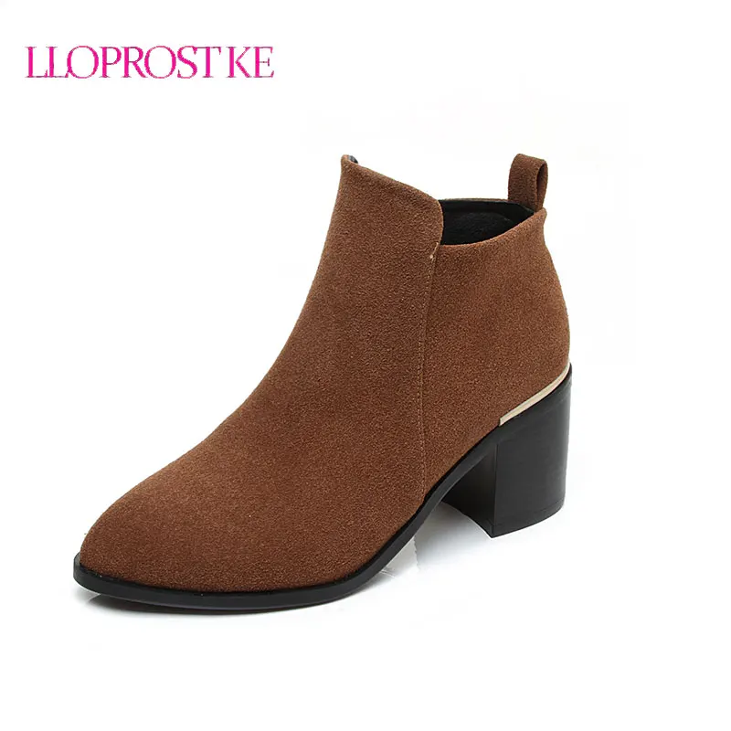 

LLOPROST KE Thick High Heel Boots Women Ankle Boots Winter Autumn Zipper Pointed Toe Western Boots For Woman Size 32-43 LYZ089