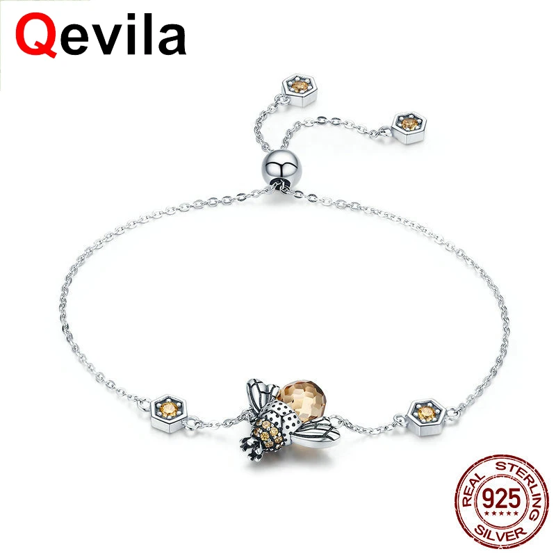

Qevila New Fashion Bangles 925 Sterling Silver Korean Bee Bracelets Bangles for Women Adjustable Chain Bracelets Women Jewelry