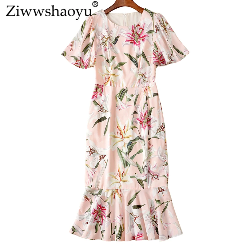 

Ziwwshaoyu Elegant Print Trumpet / Mermaid dresses O-Neck Butterfly Sleeve temperament Slim Party dress New women's