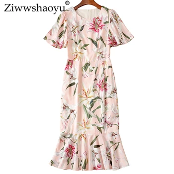 

Ziwwshaoyu Elegant Print Trumpet / Mermaid dresses O-Neck Butterfly Sleeve temperament Slim Party dress New women's