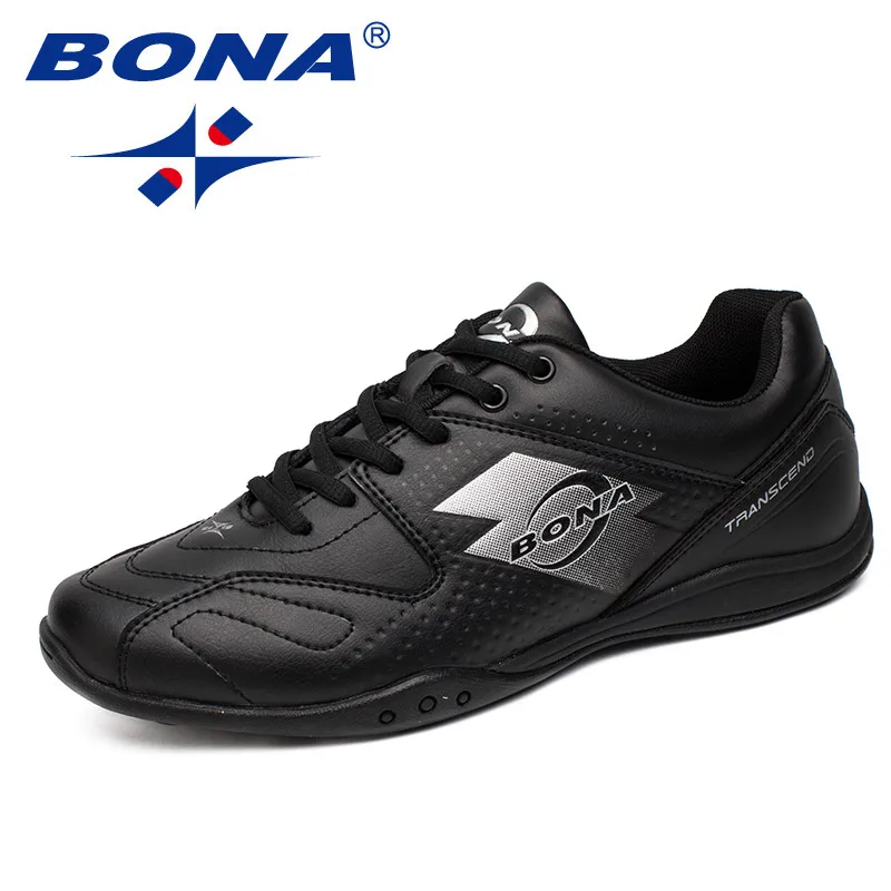 BONA/Новое поступление; типичный стиль; Мужская прогулочная обувь; мужская обувь на шнуровке; уличные беговые кроссовки; удобные мягкие мужские спортивные кроссовки - Цвет: BLACK