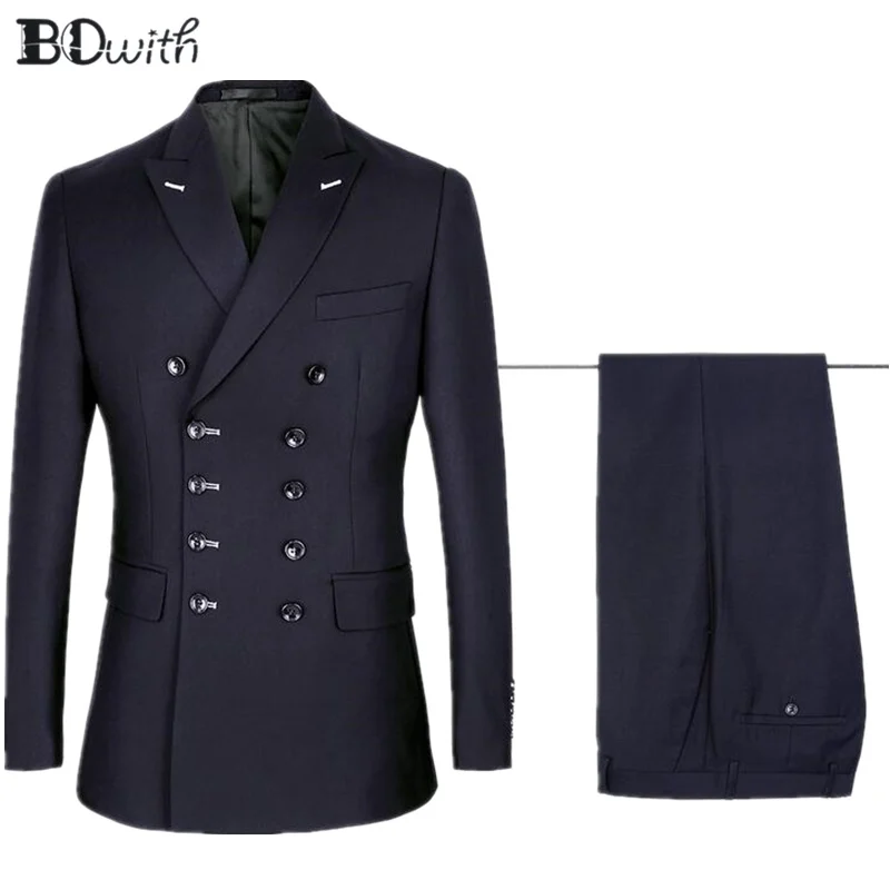 

2019 Newest Men Suit Peaked Collar Double Breasted Slim Fit 2 Pieces Jacket+Pants For Wedding Groom Tuxedos Formal Suits