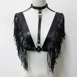 2019 Мода V образным вырезом нижнее белье для бондажа подвязки черный с длинной бахромой регулируемое колье на поясе платье для выступления